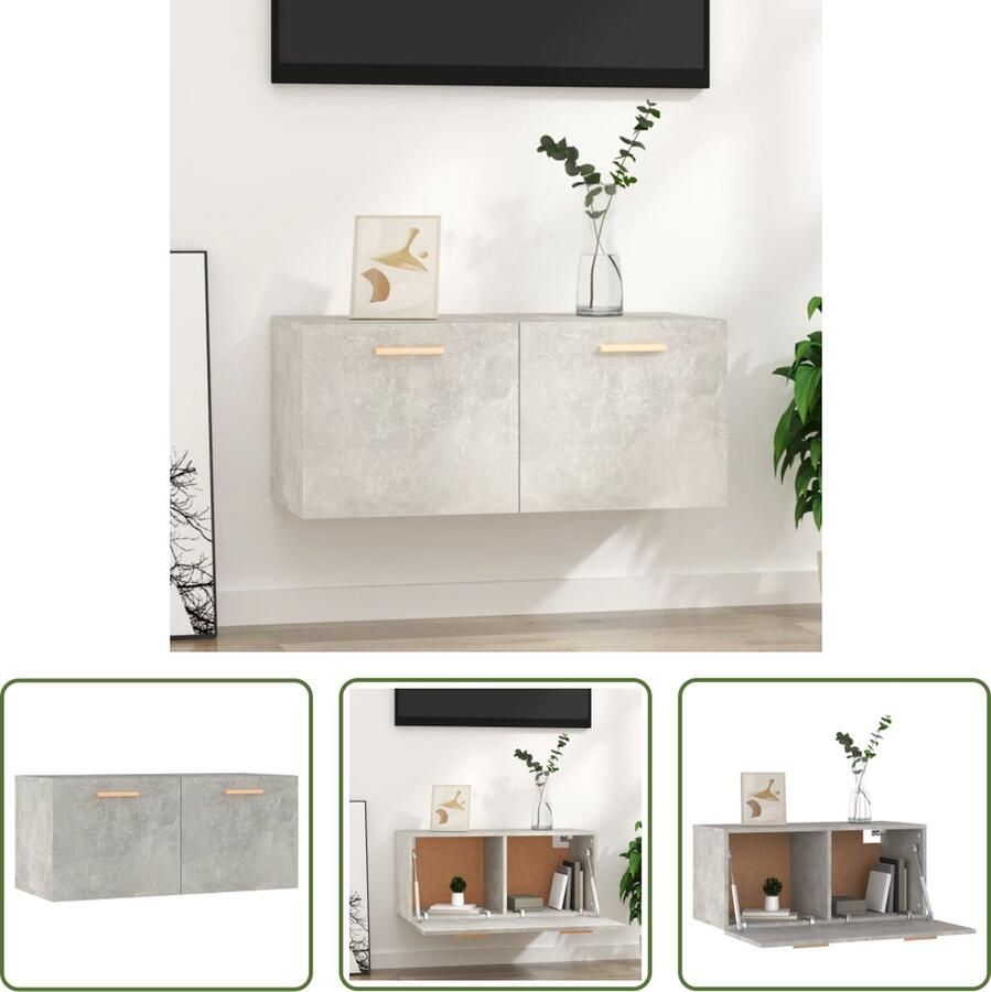 The Living Store Wandkast Scandinavisch Betongrijs 80 x 35 x 36.5 cm Hout