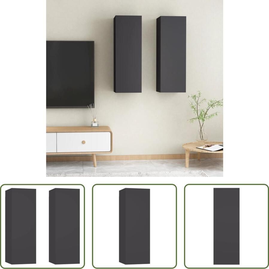 The Living Store Hangende tv-meubel set Spaanplaat 30.5 x 30 x 90 cm Grijs - Foto 2