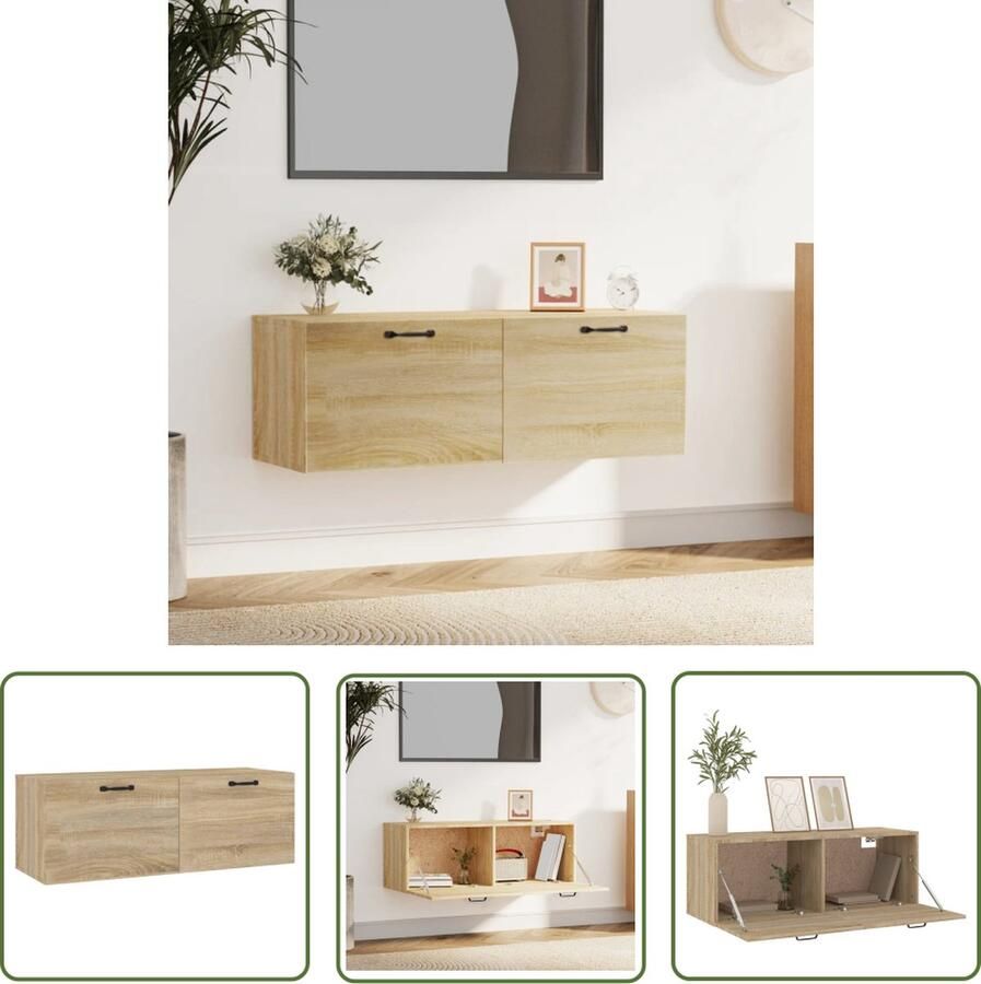 The Living Store Wandkast Sonoma eiken 100 x 36.5 x 35 cm Hoge kwaliteit - Foto 2