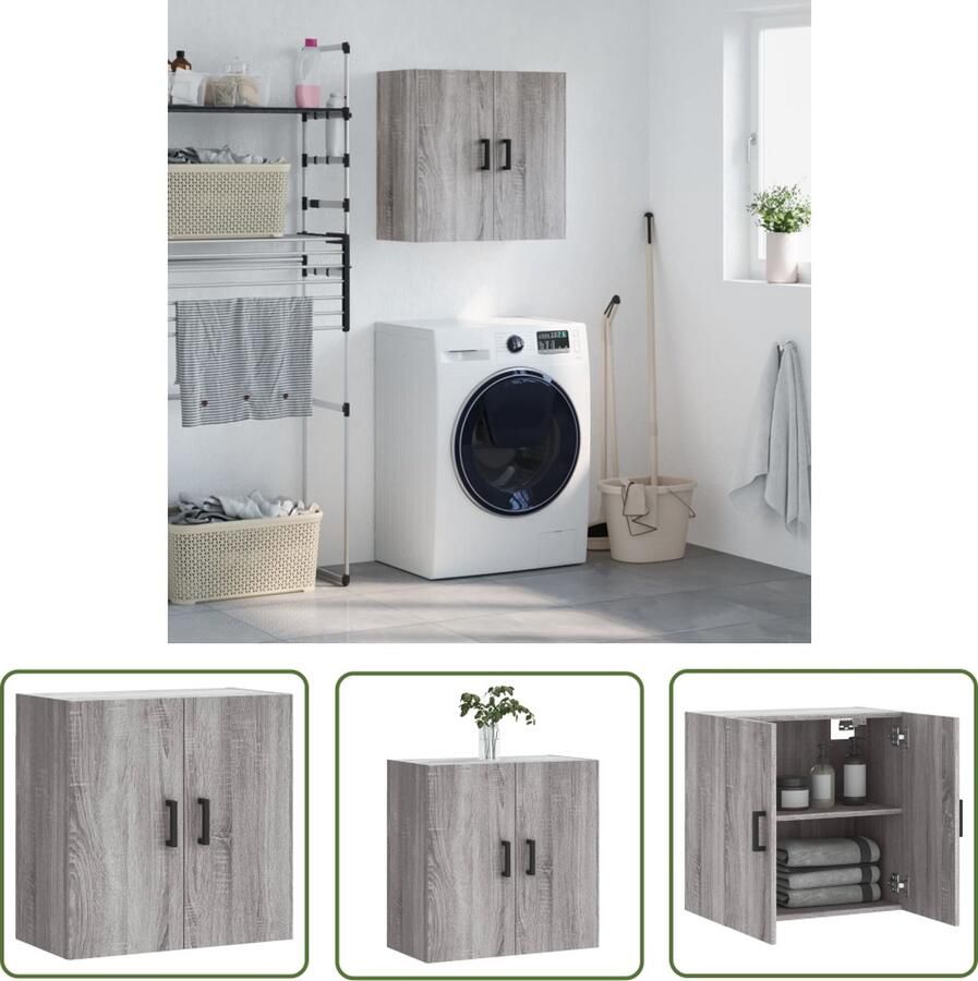 The Living Store Wandkast 60x31x60 cm bewerkt hout grijs sonoma eikenkleurig Wandkast Houten Kast Grijze Kast Sonoma Eiken Opbergkast - Foto 2