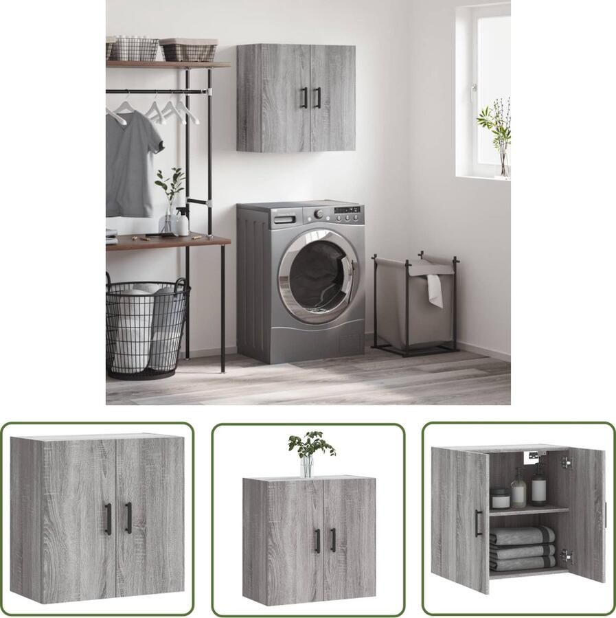 The Living Store Wandkast 60x31x60 cm bewerkt hout grijs sonoma eikenkleurig Wandkast Opbergkast Houten Kast Grijze Kast Sonoma Eiken - Foto 3