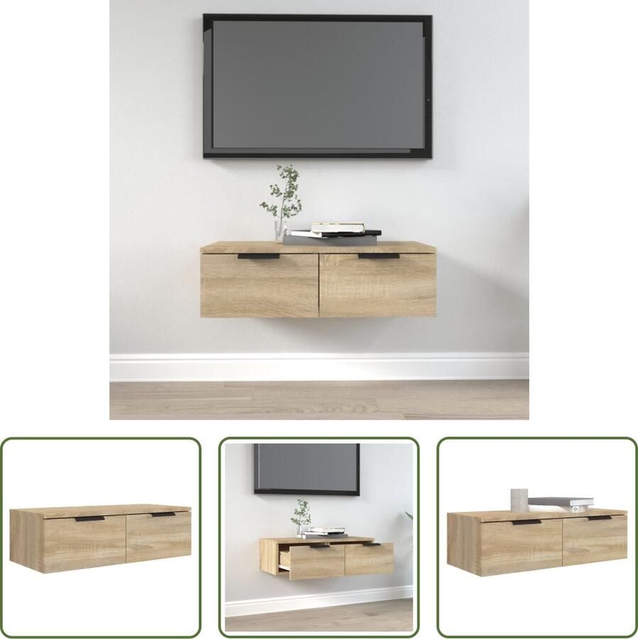 The Living Store Wandkast 68x30x20 cm bewerkt hout sonoma eikenkleurig Wandkast Sonoma Eiken Houten Kast Opbergkast Hangkast
