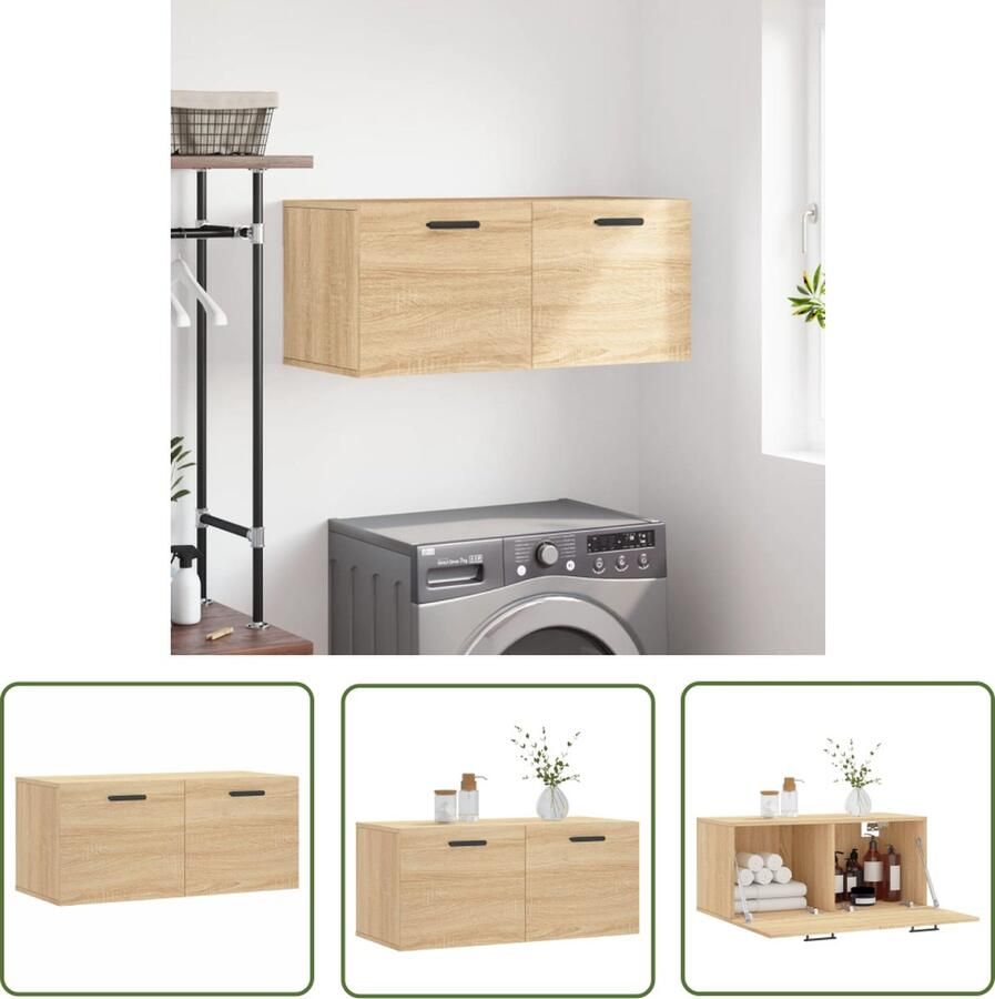The Living Store Wandkast Sonoma Eiken 80 x 36.5 x 35 cm Duurzaam hout Wandgemonteerd Wandkast Houten Kast Sonomane Eiken Kast Opbergkast Badkamerkast - Foto 2