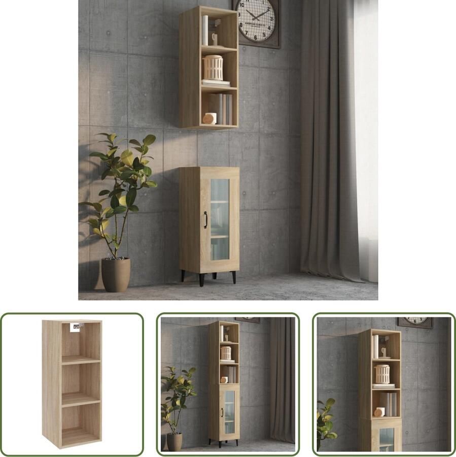 The Living Store Wandkast Sonoma Eiken Zwevende kast met voldoende opbergruimte Stevig bewerkt hout 34.5x32.5x90 cm