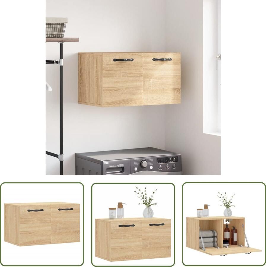 The Living Store Wandkast Sonoma Eiken Zwevende Kast 60x36.5x35 cm Duurzaam Hout - Foto 4