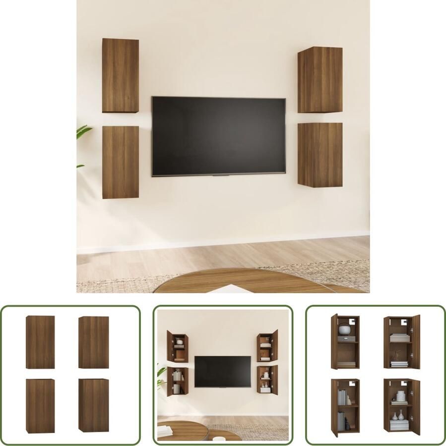 The Living Store Wandkast TV-meubel Bruineiken 30.5 x 30 x 60 cm Stevig materiaal moderne stijl gemakkelijke montage voldoende opbergruimte 4x - Foto 2