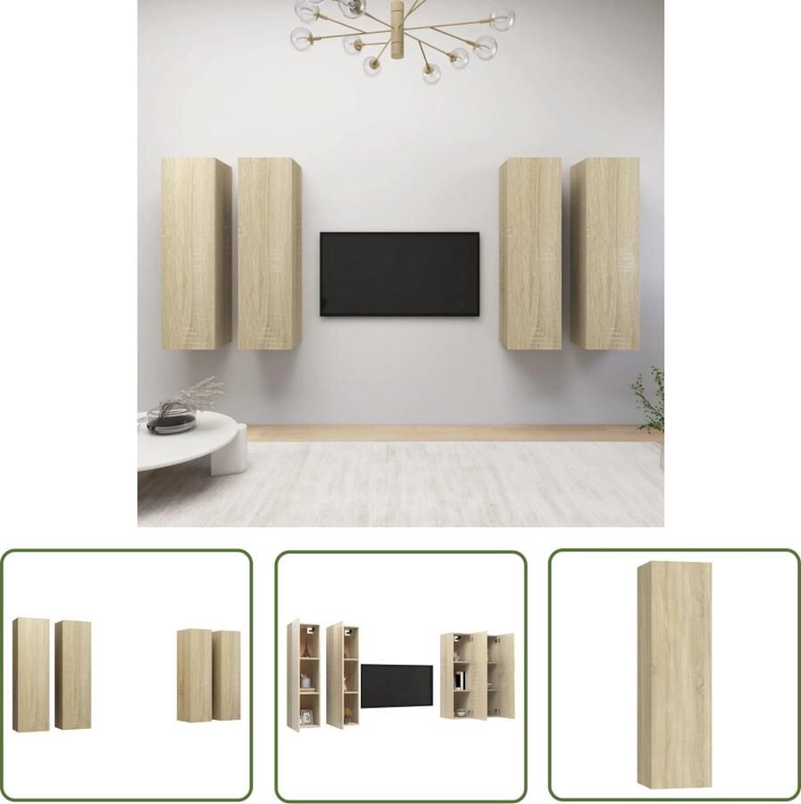 The Living Store Tv-meubelen 4 st 30-5x30x110cm spaanplaat sonoma eikenkleurig Kast - Foto 2