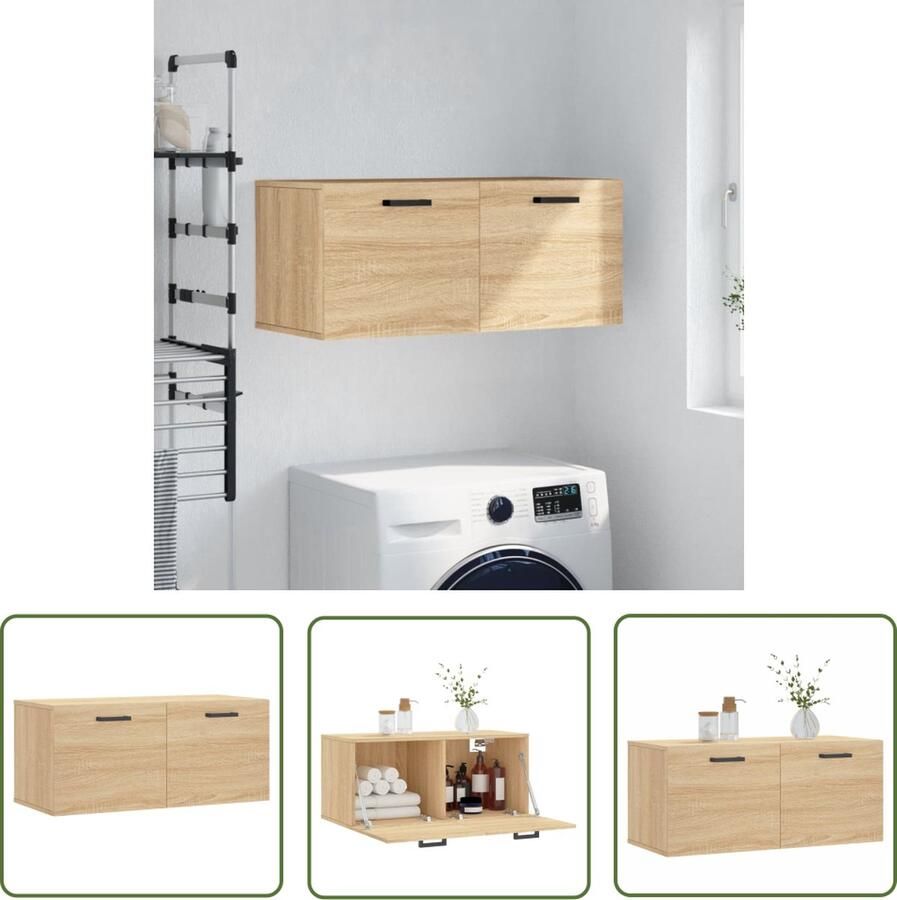 The Living Store Wandkast Wandgemonteerd Sonoma Eiken 80 x 36.5 x 35 cm Duurzaam materiaal - Foto 2