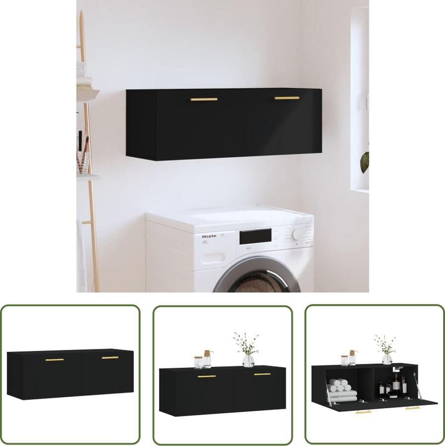 The Living Store Wandkast Zwevende opbergkast Zwart 100 x 36.5 x 35 cm - Foto 2
