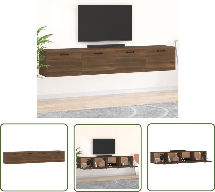 The Living Store Wandkasten 2 st 100x36 5x35 cm bewerkt hout bruin eikenkleur Wandkast Kastjes Houten Kast Bruine Kast Bergruimte - Foto 2