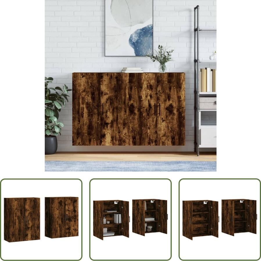 The Living Store Hangkasten 2 st 69 5x34x90 cm gerookt eikenkleurig Wandkast Opbergkast Houten Kast Hangkast Keukenopstelling