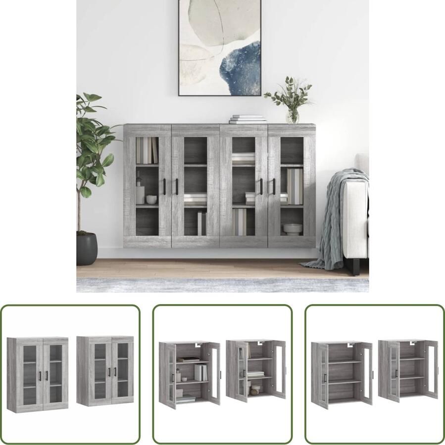 VidaXL The Living Store Hangkasten 2 st bewerkt hout grijs sonoma eikenkleurig Wandkast Houtsoort Grijze Meubels Bergruimte Opbergkast