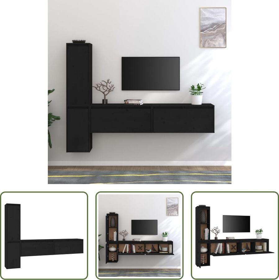 The Living Store Wandkasten Massief grenenhout Diverse maten Trendy design Kleur- zwart - Foto 2