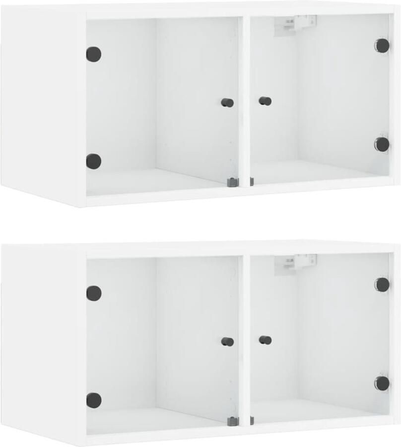VidaXL The Living Store Wandkasten met glazen deuren 2 st 68 5x37x35 cm wit Hangende Kast Wandkast Opbergkast Houten Kast Glazen Deuren - Foto 2