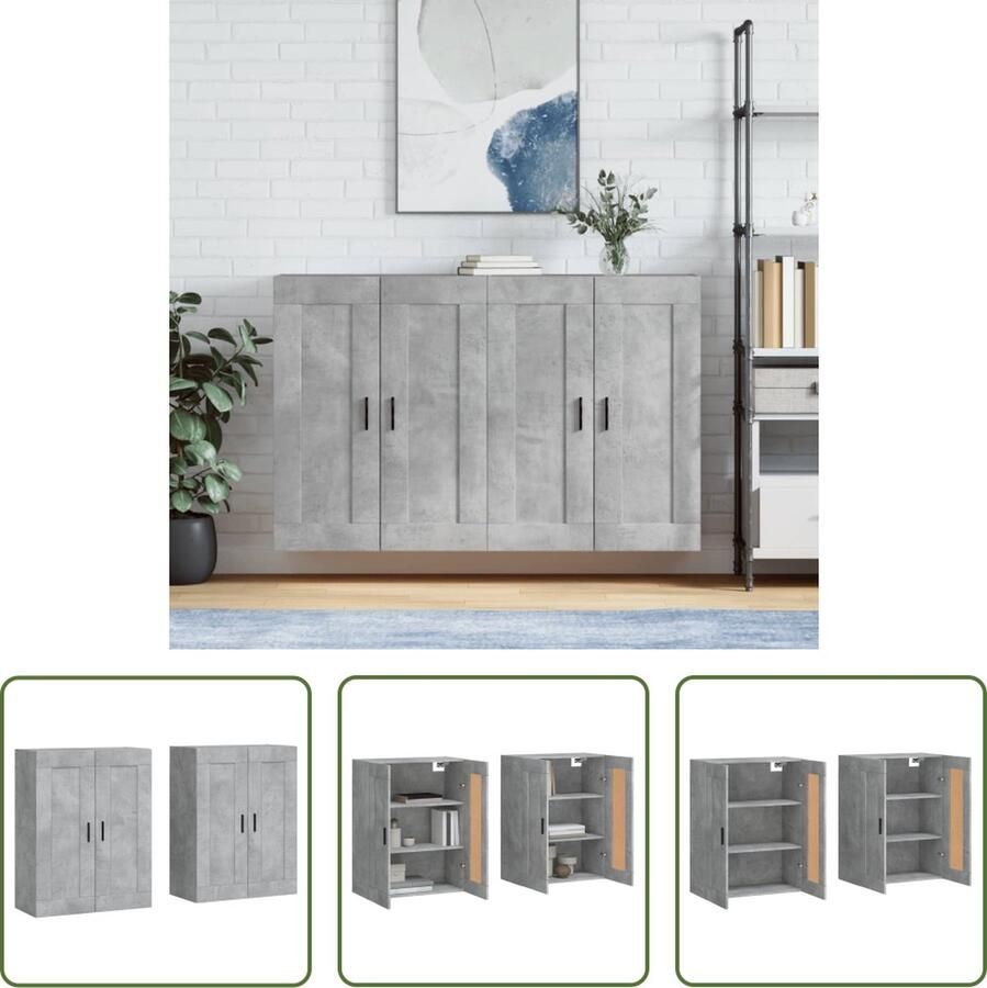 The Living Store Wandmeubel praktische en decoratieve opbergkasten 69.5 x 34 x 90 cm Kleur- betongrijs Materiaal- bewerkt hout aluminium Montage vereist 2 stuks