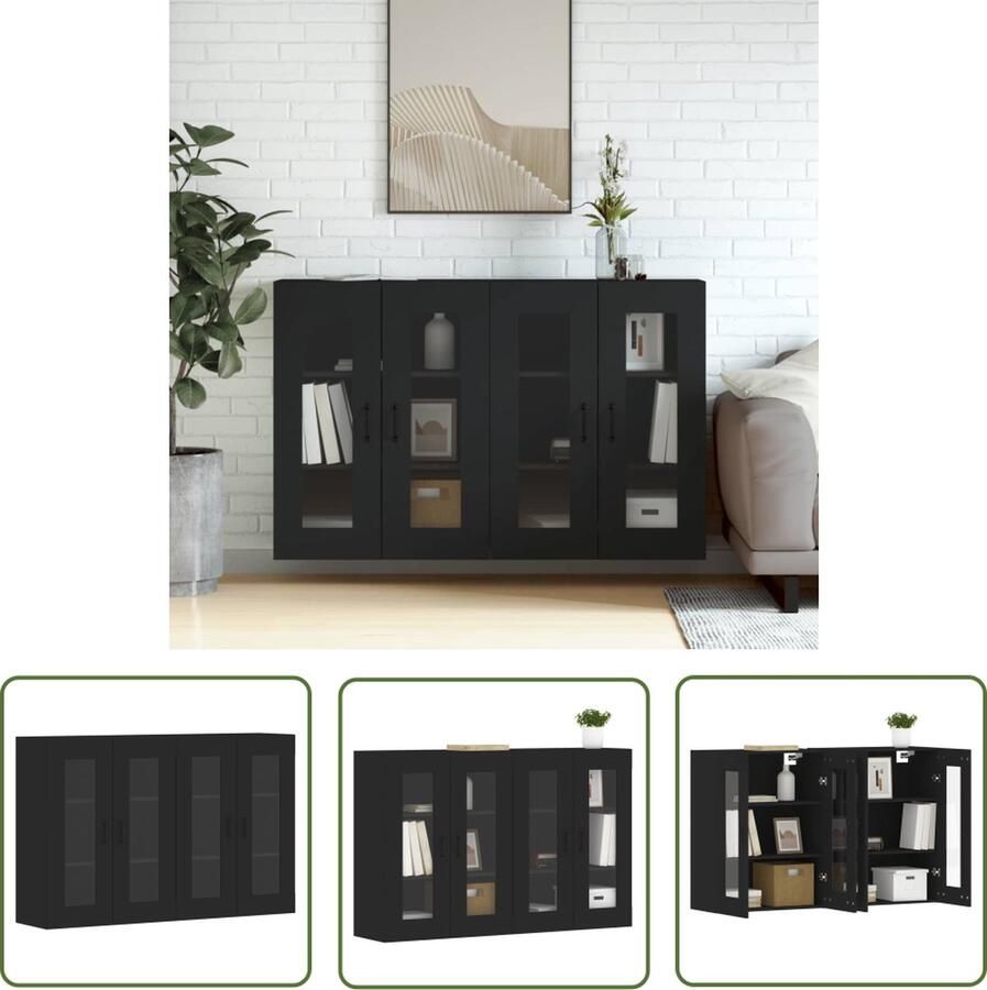The Living Store Wandmeubel Praktische en decoratieve Wandkasten Afmeting- 69.5 x 34 x 90 cm Kleur- Zwart Materiaal- Bewerkt hout metaal glas Ken- Wandmontage ontwerp Montage vereist