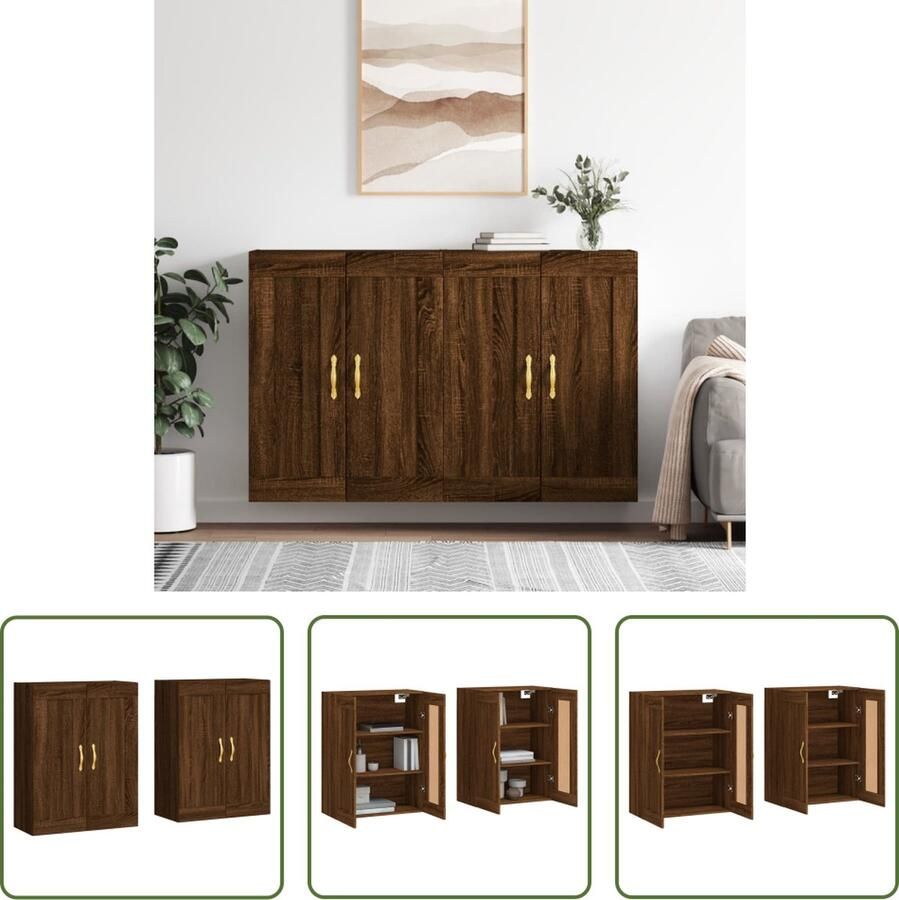 The Living Store Wandmeubel Praktische en decoratieve wandkasten Opbergkast Afmetingen- 69.5 x 34 x 90 cm Ken- Wandmontage Kleur- Bruineiken Materiaal- Bewerkt hout en ijzer (150 karakters)