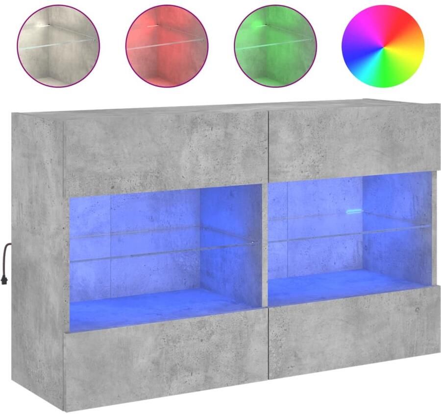 The Living Store Tv-wandmeubel met LED-verlichting 98 5x30x60 5 cm betongrijs Tv Kast Tv Meubel Led Verlichting Wandmontage Opbergruimte - Foto 4