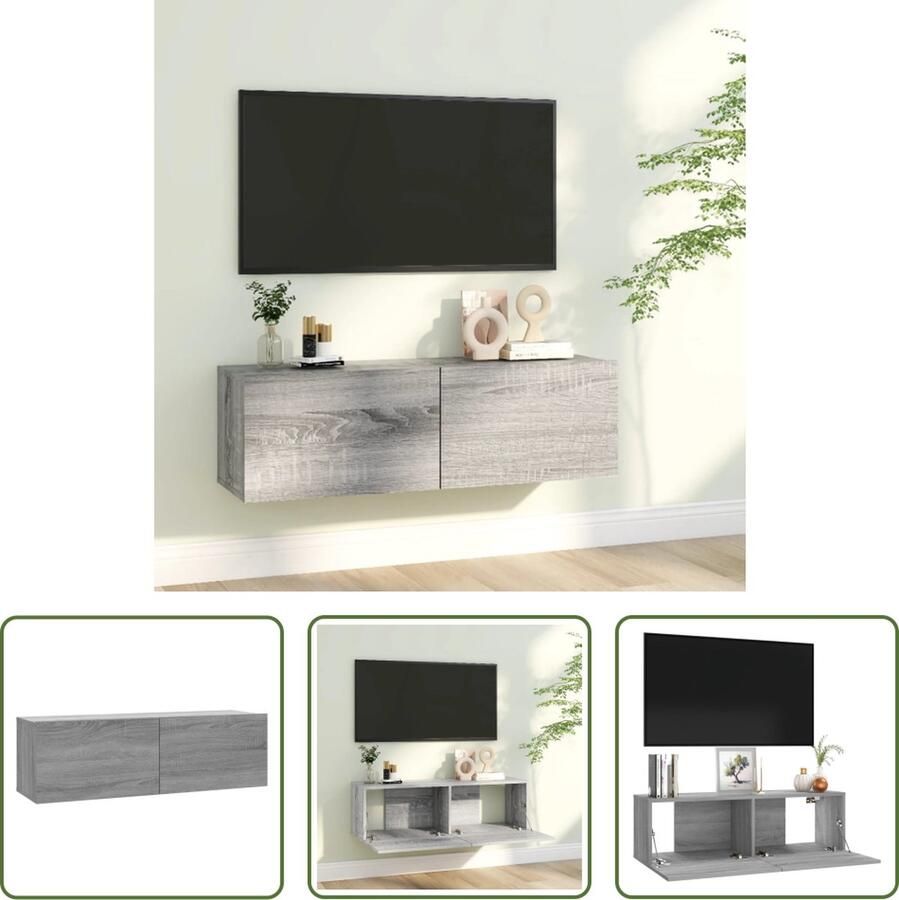 The Living Store TV-kast Serie- Wandmontage 100 x 30 x 30 cm Grijs Sonoma Eiken - Foto 2