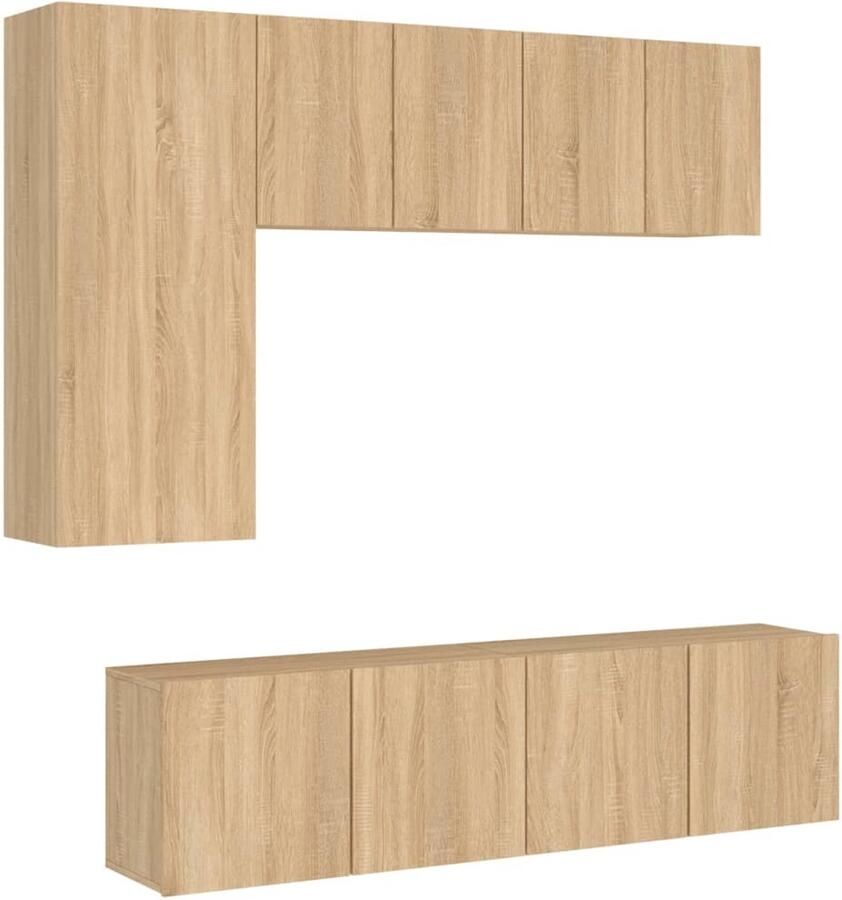 VidaXL Wandmeubel Tv-kast 5-delige Tv-wandmeubelset bewerkt hout sonoma eikenkleurig Salontafel Houten Kast Sonome Eiken - Foto 2