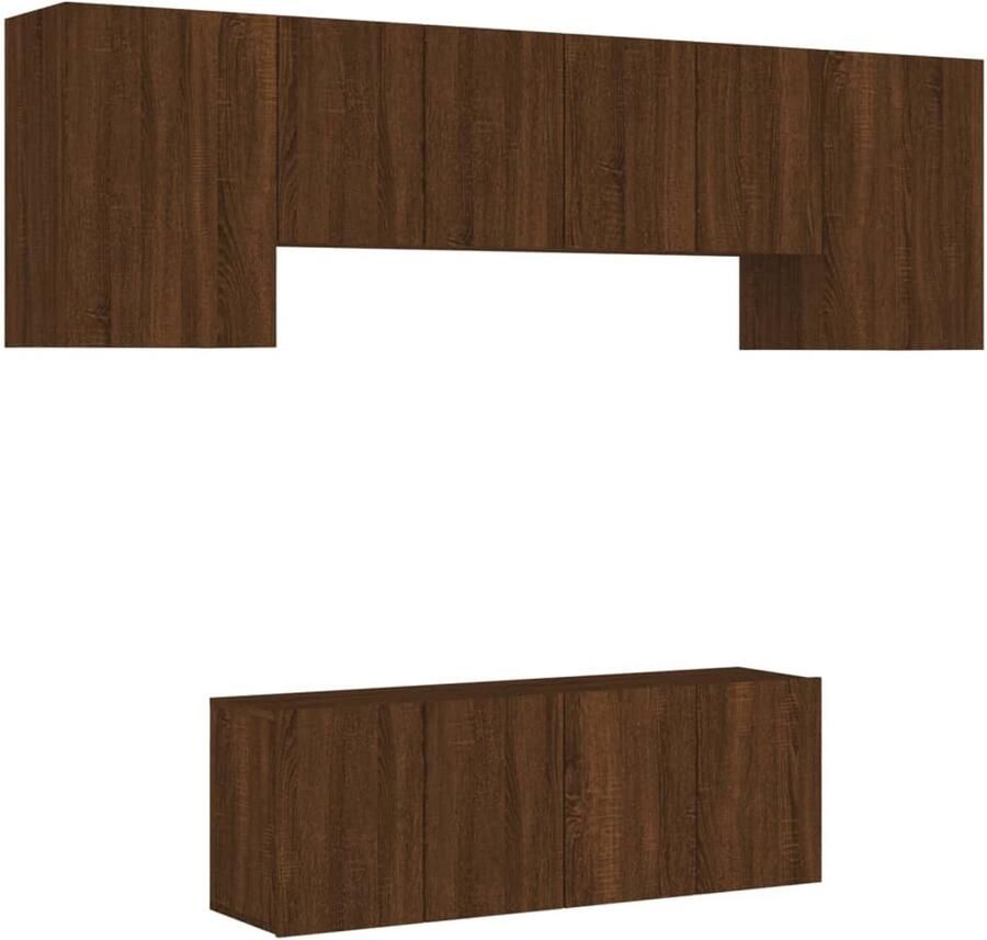 The Living Store 6-delige Tv-wandmeubelset bewerkt hout bruin eikenkleur Tv-kast Wandmeubel Tv-opstelling Houten Kast Bruine Eiken Kleur - Foto 2
