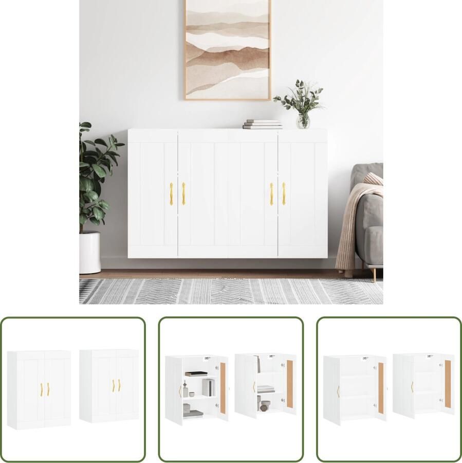 The Living Store Wandmeubel Wandkast 69.5 x 34 x 90 cm wit bewerkt hout en ijzer