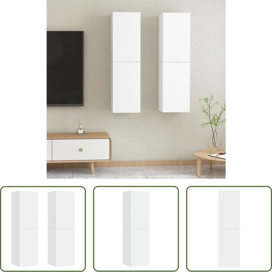 The Living Store Wandmeubelen TV-meubelset 30.5 x 30 x 110 cm wit spaanplaat - Foto 2
