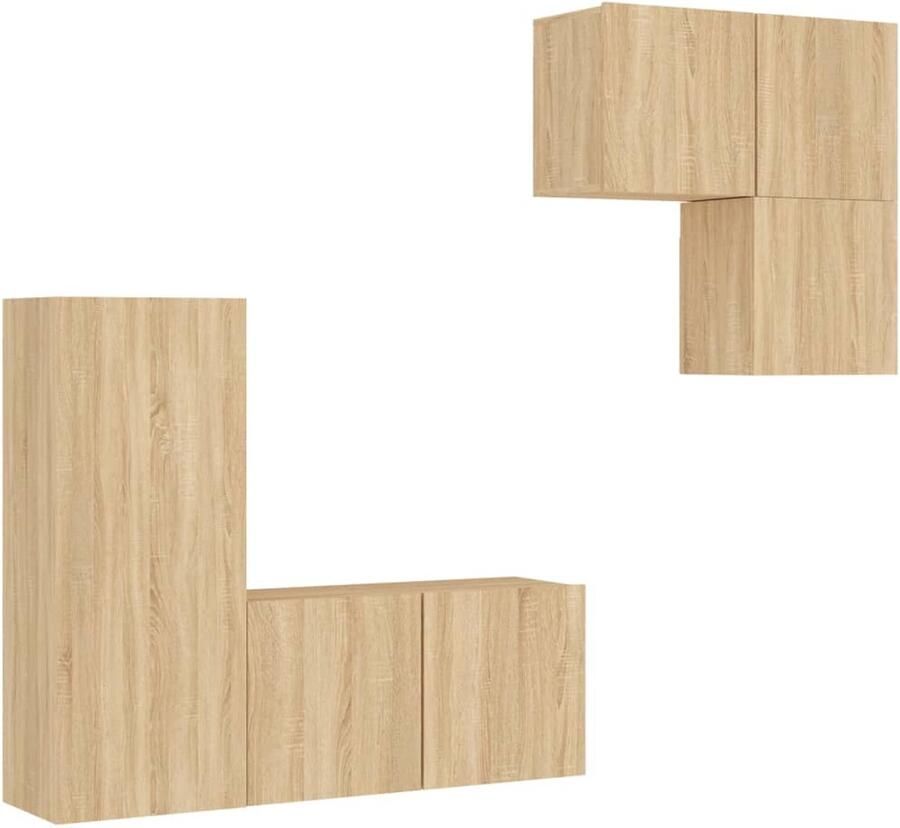VidaXL Wandmontage Tv-kast 4-delige Tv-wandmeubelset bewerkt hout sonoma eikenkleurig Houten Kast Sonoma Eiken Opbergruimte - Foto 2