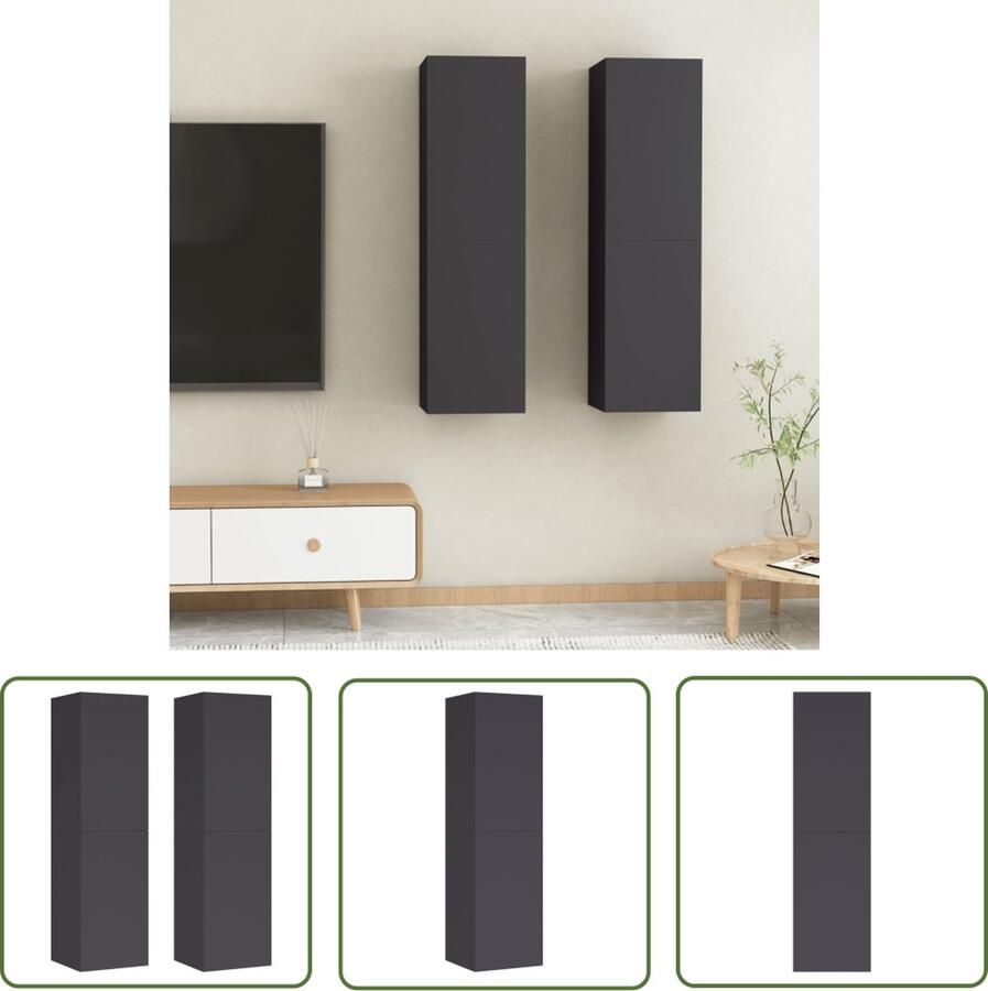 The Living Store Tv-meubels 2 st 30 5x30x110 cm bewerkt hout grijs Tv-meubel Wandmeubel Tv-kast Houten Tv-kast Grijze Tv-kast - Foto 2