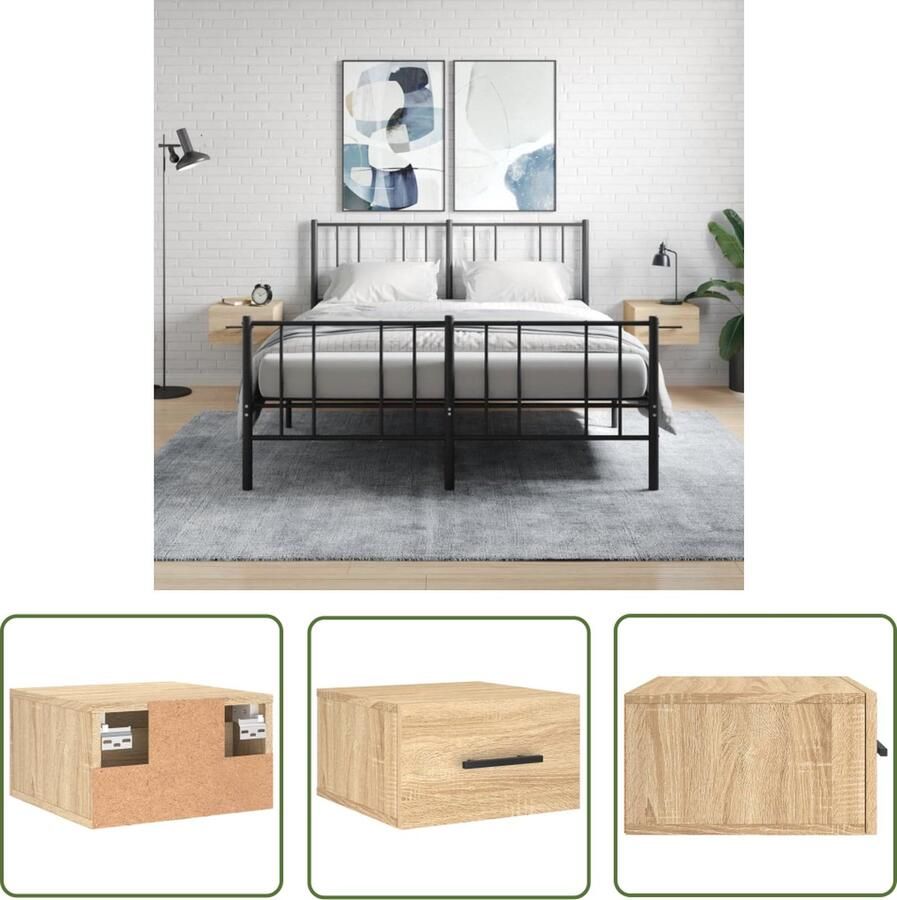 The Living Store Wandnachtkastje 2 stuks Sonoma eiken 35 x 35 x 20 cm Bewerkt hout - Foto 2