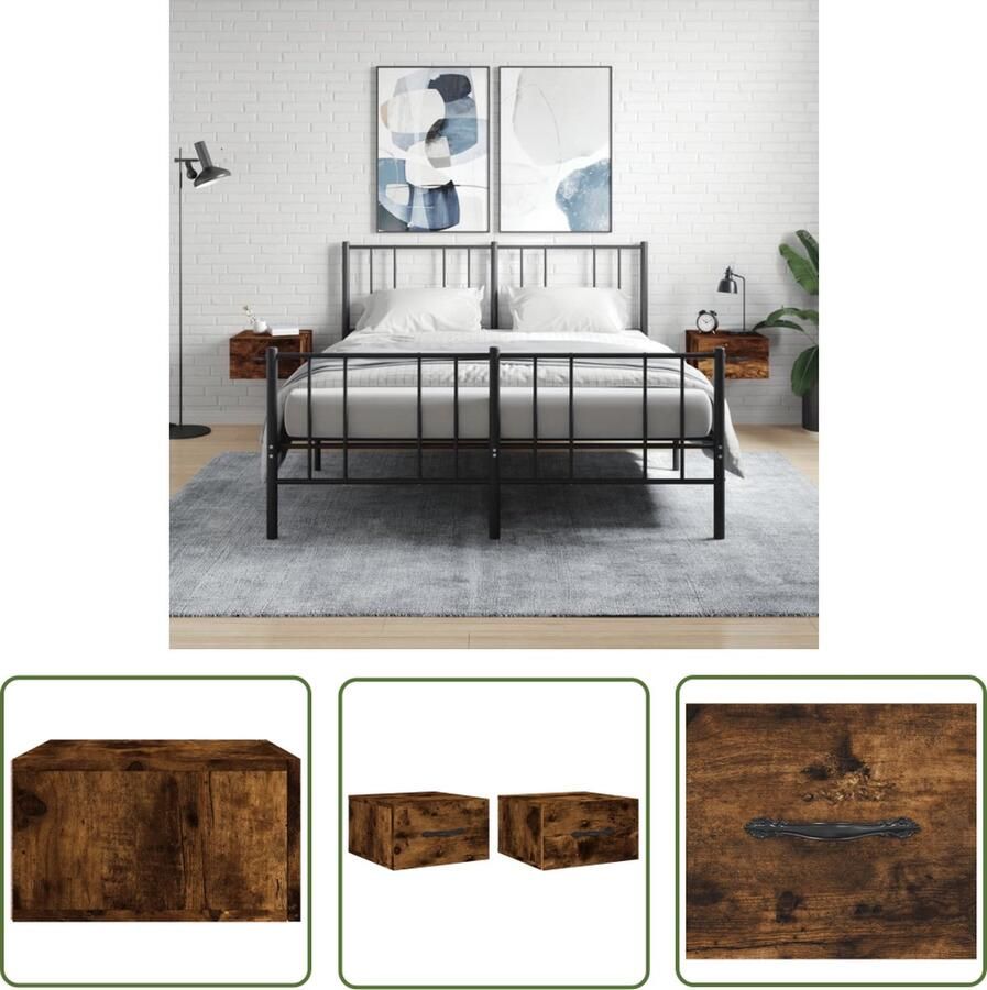 The Living Store Wandnachtkastje Gerookt Eiken 35 x 35 x 20 cm 2 stuks - Foto 2