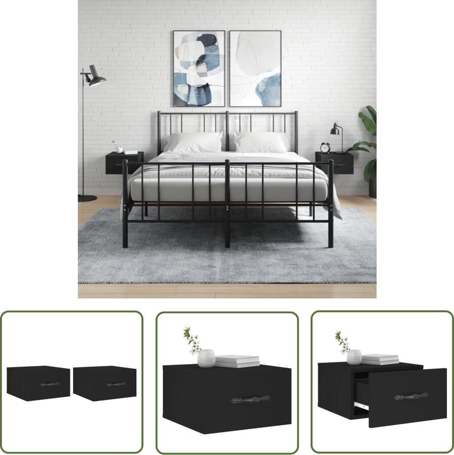 The Living Store Wandnachtkastje Nachtkastje zwart 35 x 35 x 20 cm - Foto 2