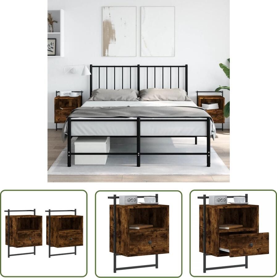 The Living Store Nachtkastjes 2 st wandgemonteerd 40x30x61 cm hout gerookt eiken Wandkasten Nachtkastjes Houten Kast Bergruimte Slaapkamersdecoratie - Foto 2