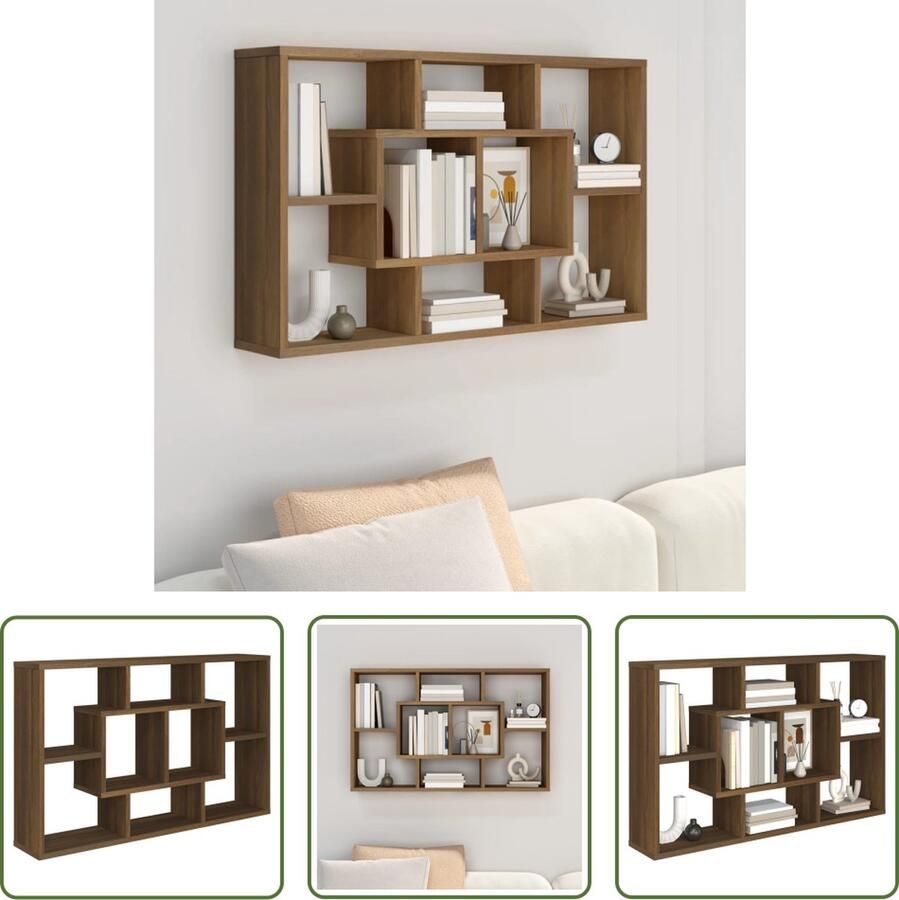 The Living Store Wandschap 85x16x52 5 cm bewerkt hout bruin eikenkleur Wandplank Houten Plank Bergruimte Opbergvakken Bruine Eiken