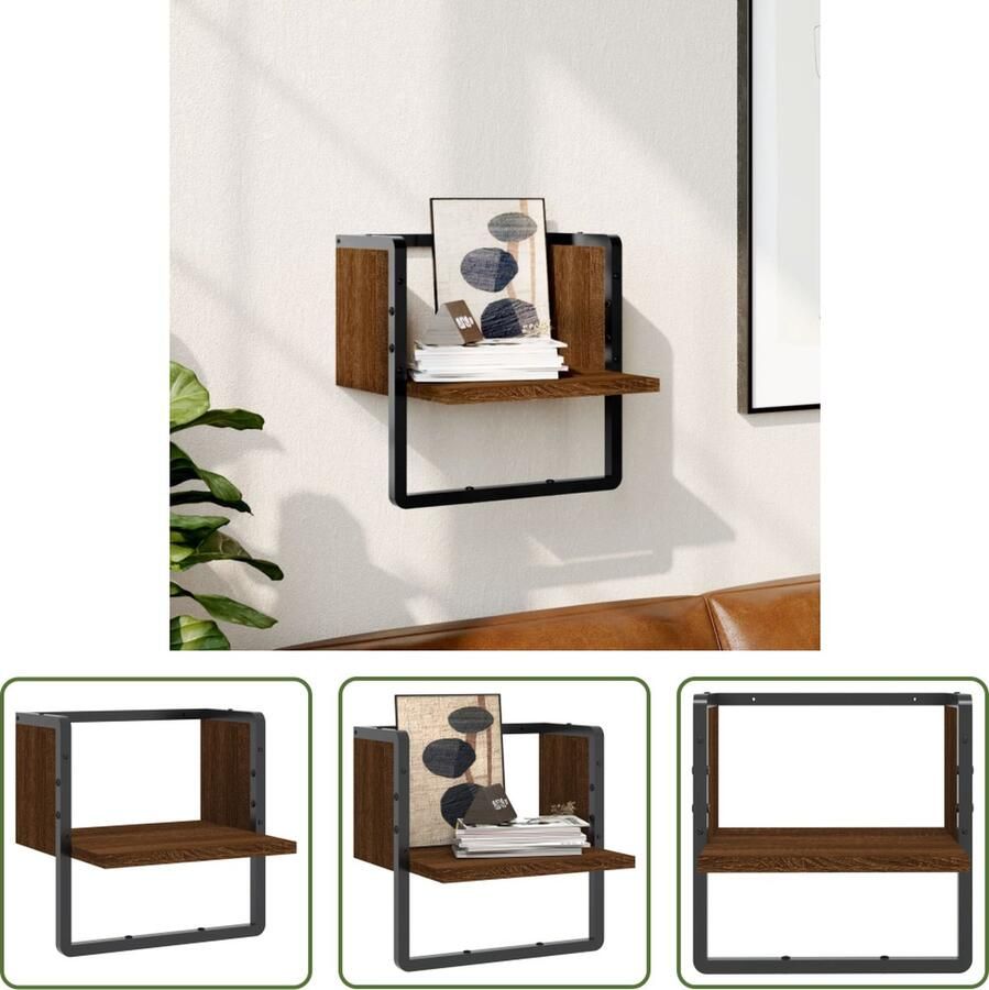 The Living Store Wandschap met stang 30x25x30 cm bruin eikenkleur Wandplanken Houten Wandplank Bruine Eiken Kleur Wanddecoratie Opbergruimte