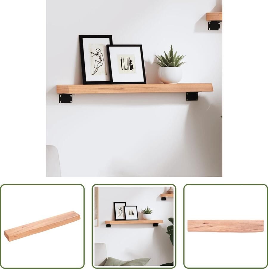 The Living Store Wandschap 60x10x4 cm behandeld massief eikenhout lichtbruin Wandplank Eikenhouten Plank Opbergplanken Muurplank Woonaccessoires
