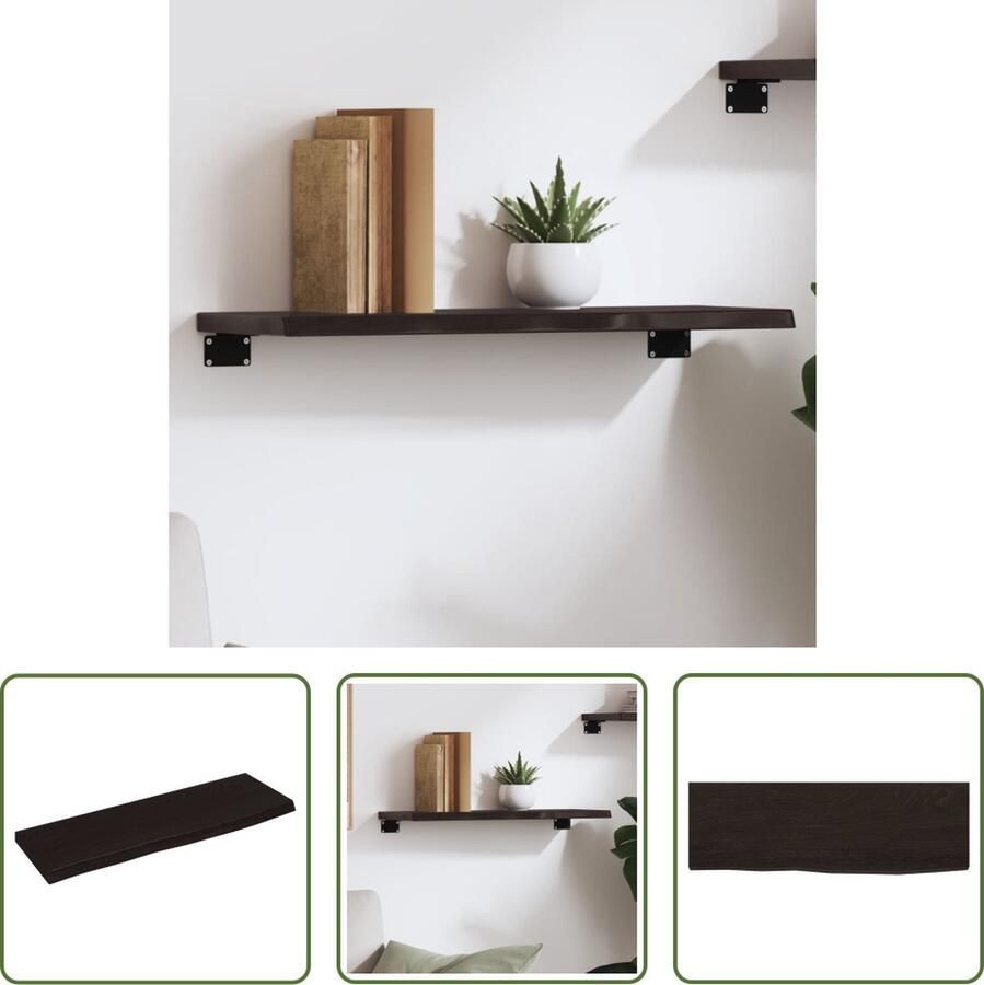 VidaXL Houten Wandrek Wanddecoratie Wandschap 60x20x2 cm behandeld massief eikenhout donkerbruin Eikenhouten Plank Vintage Wandplank Industriële Wandopstelling