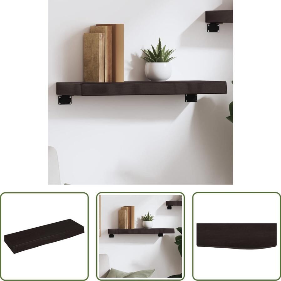 The Living Store Wandschap 60x20x6 cm behandeld massief eikenhout donkerbruin Wandplank Houten Plank Eikenhouten Wandplank Vintage Wandplank Industriële Wandplank - Foto 2