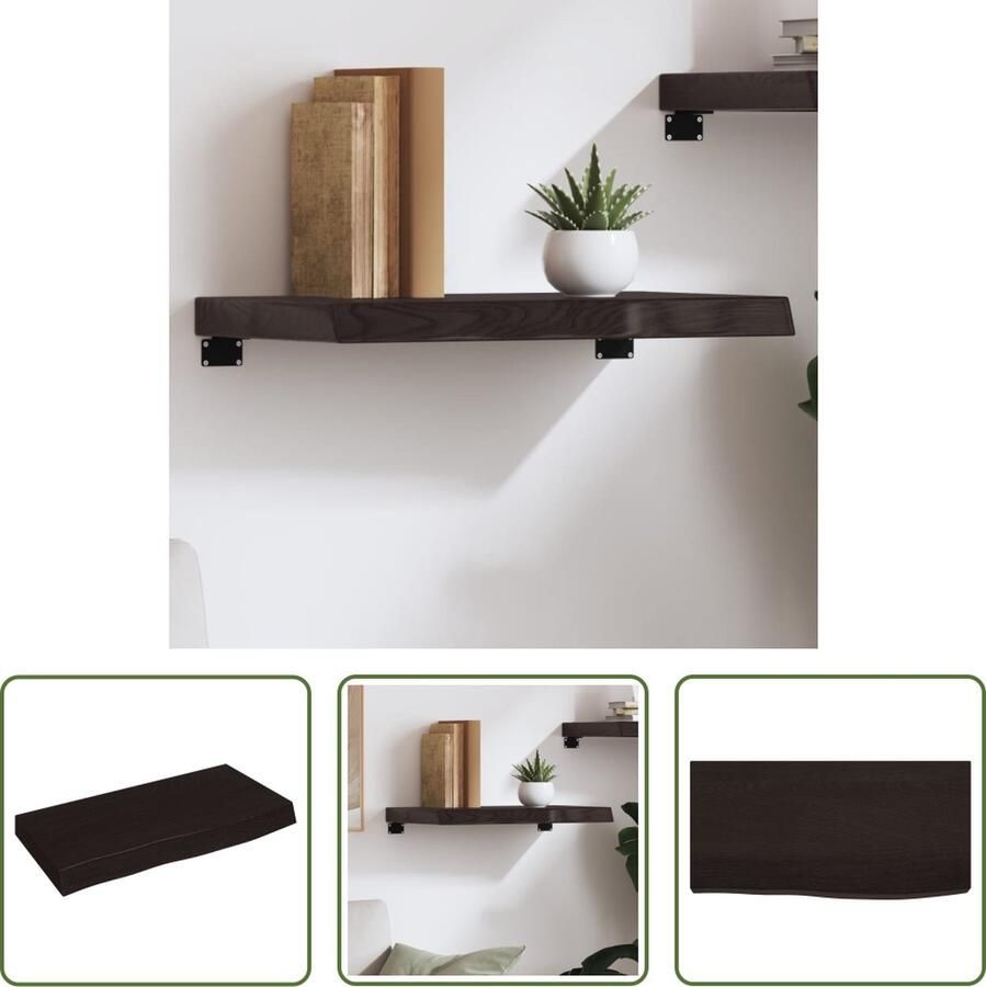 VidaXL Houten Wandplanken Wanddecoratie Wandschap 60x30x(2-6)cm behandeld massief eikenhout donkerbruin Eikenhouten Wandrek Vintage Wandplank Industriële Wandopstelling - Foto 2
