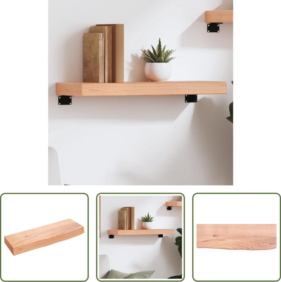 The Living Store Wandschap 60x20x6 cm behandeld massief eikenhout lichtbruin Wandplank Eikenhouten Plank Rustieke Wanddecoratie Vintage Wandplank Opbergplankje