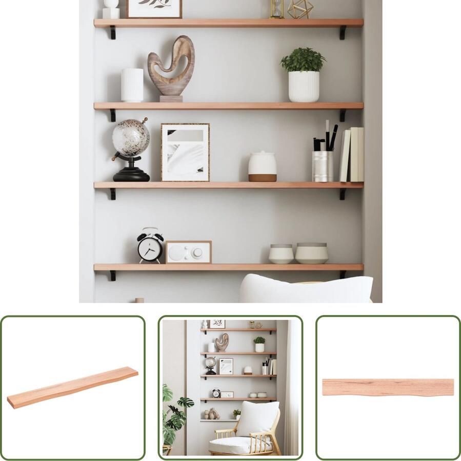 The Living Store Wandplank Eikenhout 80 x 10 x 2 cm Natuurlijke rand Lichtbruin