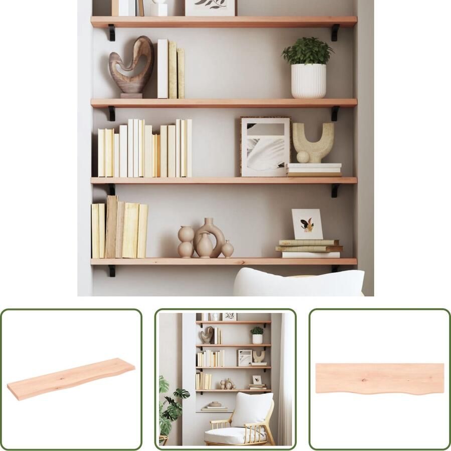 The Living Store Wandplank Eikenhout 80 x 20 x 2 cm Rustieke stijl Onbehandeld Met natuurlijke rand