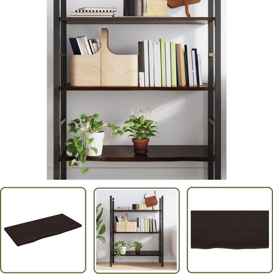 VidaXL Houten Wandplanken Wanddecoratie Wandschap 80x40x2 cm behandeld massief eikenhout donkerbruin Eikenhouten Wandrek Vintage Wandplank Industriële Wandopstelling