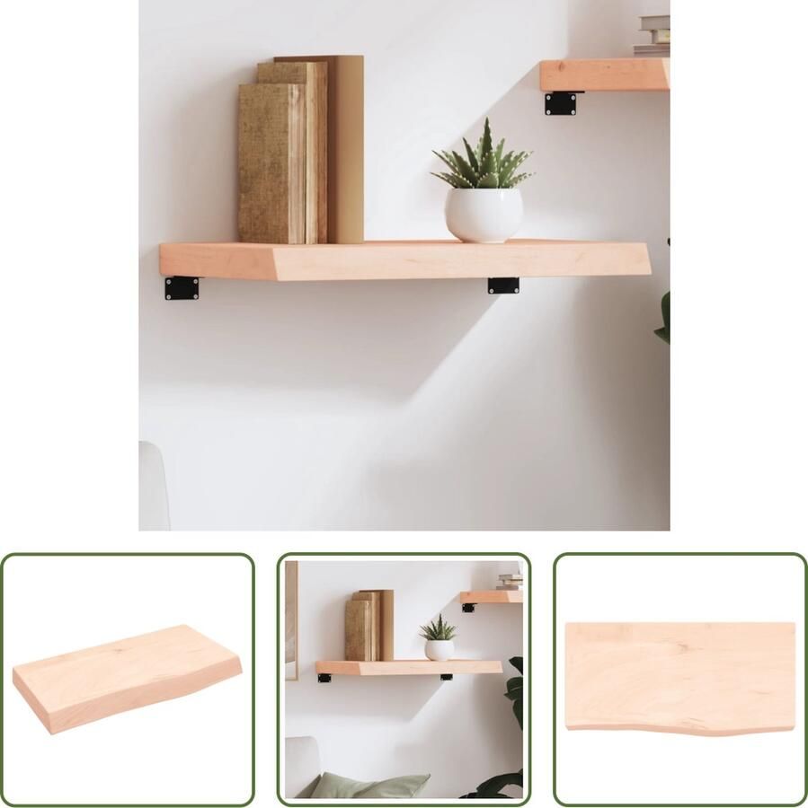 The Living Store Wandplank Eikenhout Massief 60 x 30 x 6 cm Natuurlijke Rand