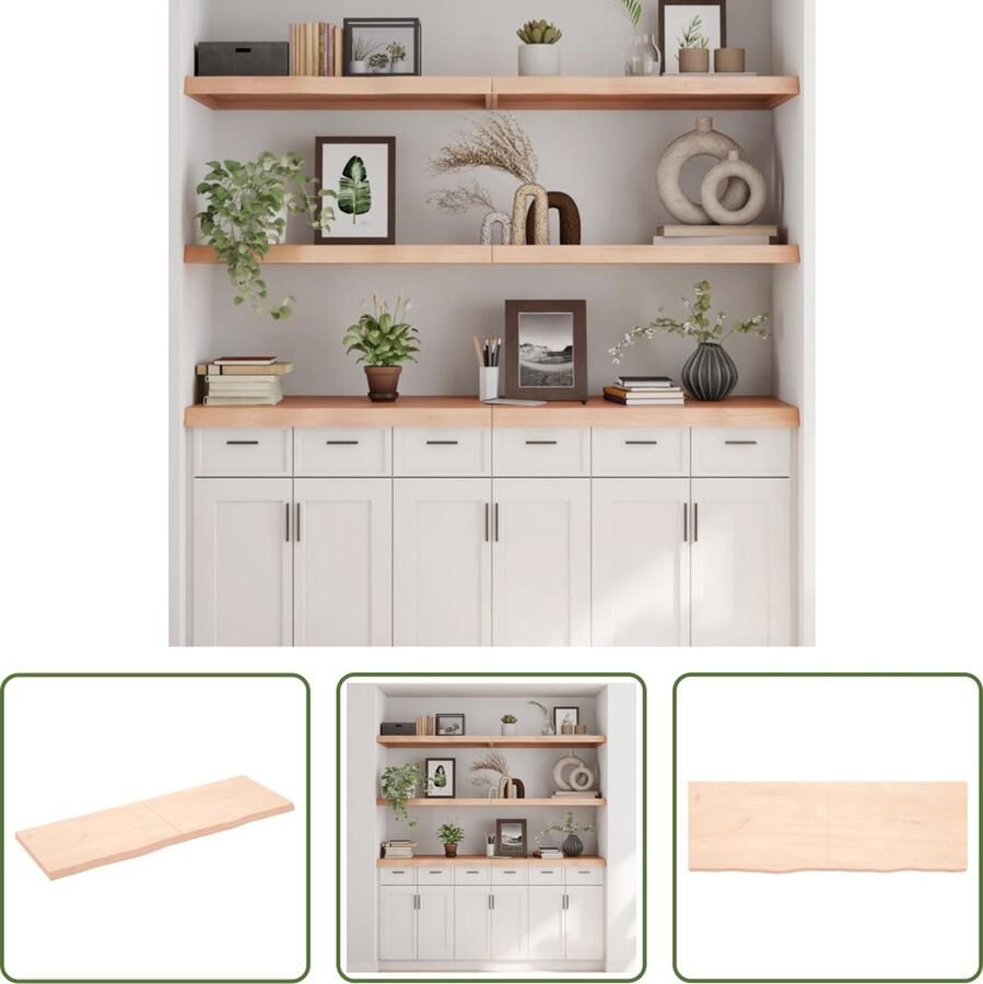 VidaXL Houten Wandplank Wandplankje Wandschap 180x60x(2-6) cm onbehandeld massief eikenhout Eikenhouten Wandplank Vintage Wandplank Landelijke Wandplank - Foto 2