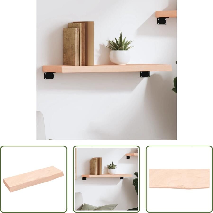 The Living Store Wandschap 60x20x4 cm onbehandeld massief eikenhout Wandplank Houten Plank Eikenhouten Wandplank Rustic Wanddecoratie Vintage Wandplank