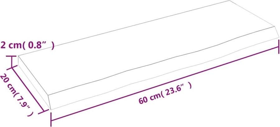 VidaXL Houten Wandplank Wanddecoratie Wandschap 60x20x2 cm onbehandeld massief eikenhout Eikenhouten Wandrek Vintage Wandplank Industriële Wandplank - Foto 2