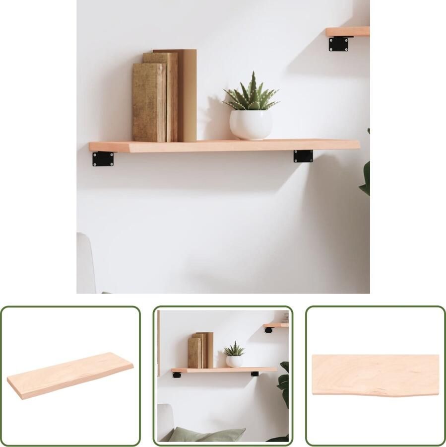 VidaXL Houten Wandplank Wanddecoratie Wandschap 60x20x2 cm onbehandeld massief eikenhout Eikenhouten Wandrek Vintage Wandplank Industriële Wandplank