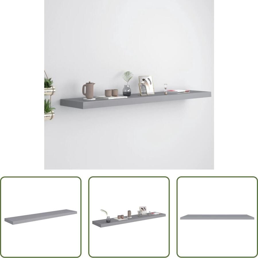 The Living Store Wandschap zwevend 120x23 5x3 8 cm MDF grijs Wandplank Grijze Wandplank Honingraat Plank Mdf Wandplank Metalen Wandplank