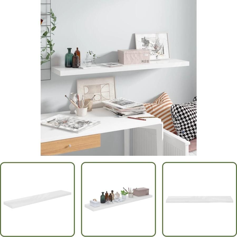 The Living Store Wandschap zwevend 120x23 5x3 8 cm MDF hoogglans wit Wandplank Wanden Decoratie Vitrinekastje Opslagoplossing Minimalistisch Design - Foto 2